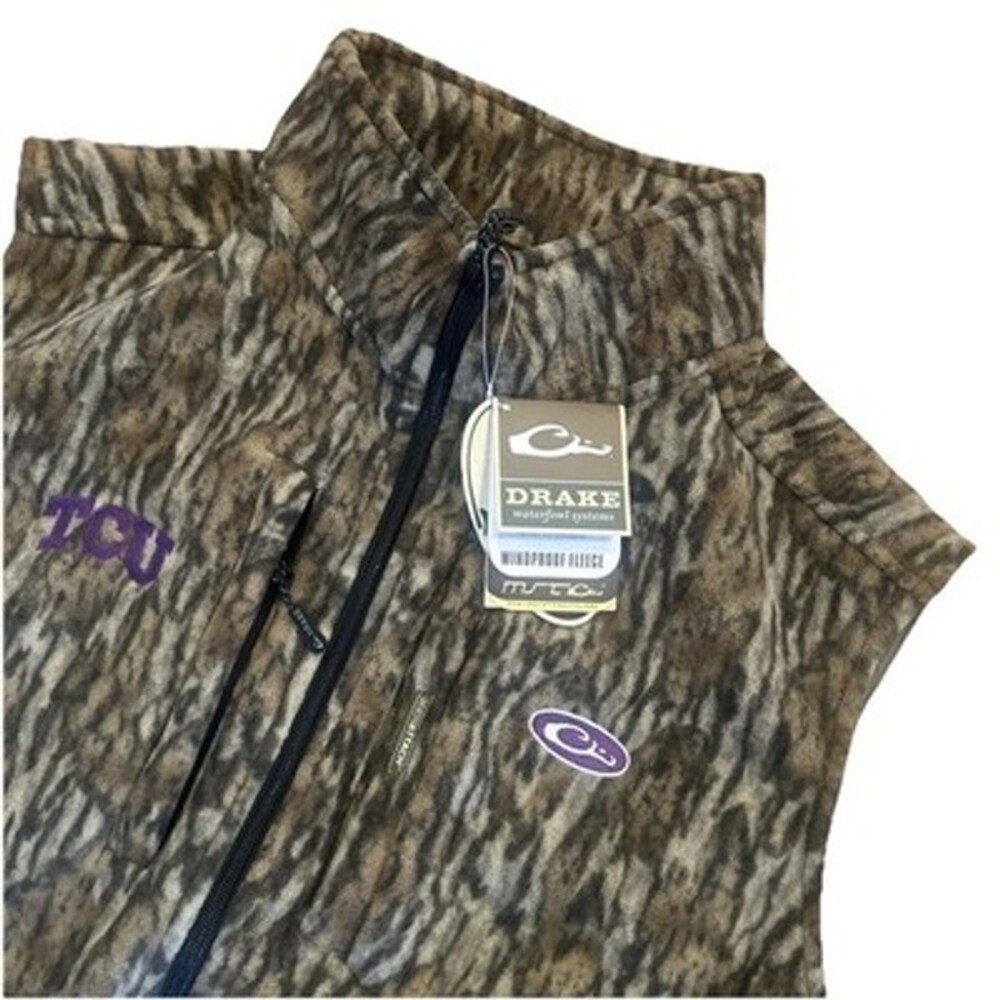 Drake Waterfowl Systems TCU Mossy Oak Fleece Vest Men 2XL Texas Christian Univ.